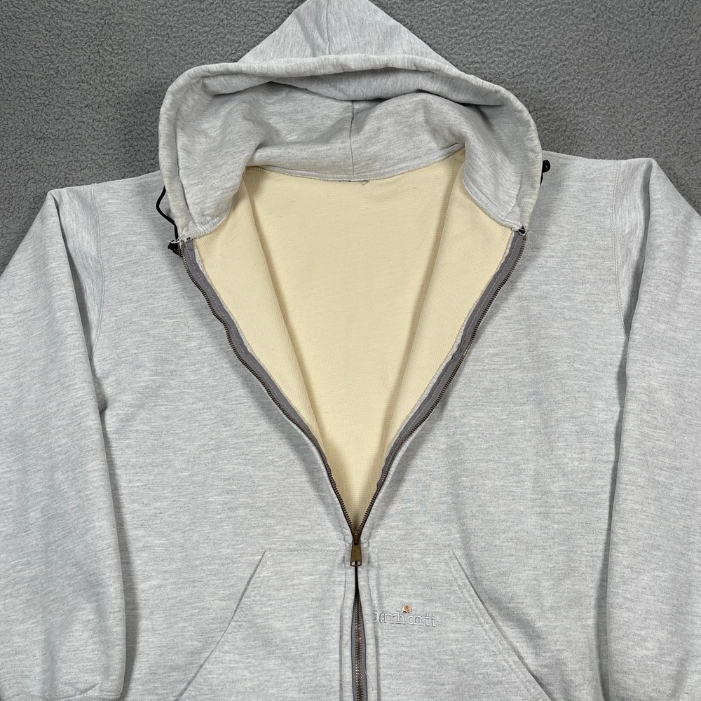 Vintage Carhartt Hoodie Mens 2XL Gray Thermal Lined Heavyweight 90s Workwear USA